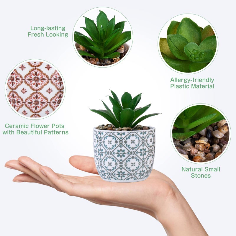 Karlliu Artificial Plants Succulent Flowers in Ceramic Planter 2 Pack Small Fake Plants Potted for Home Office Desk Decor Farmhouse Living Room Bedroom Shelves Decoration - Image 3